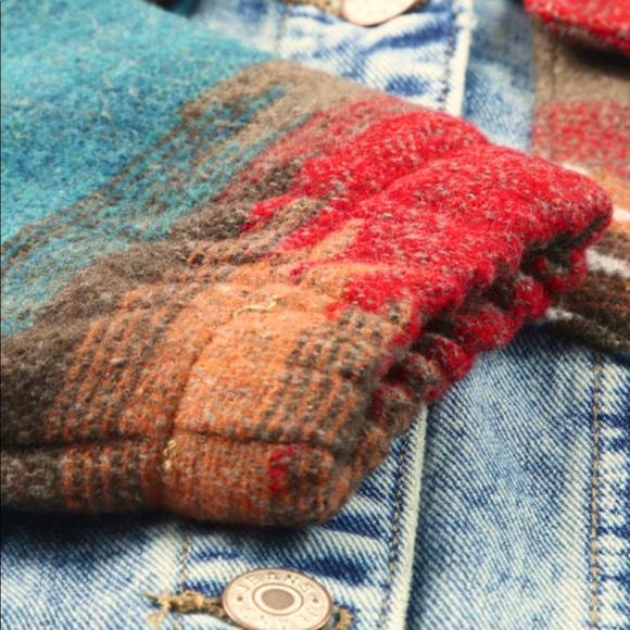 🎁 Blue🌵Aztec Print Distressed Hem Denim Jacket - Picture 12 of 16